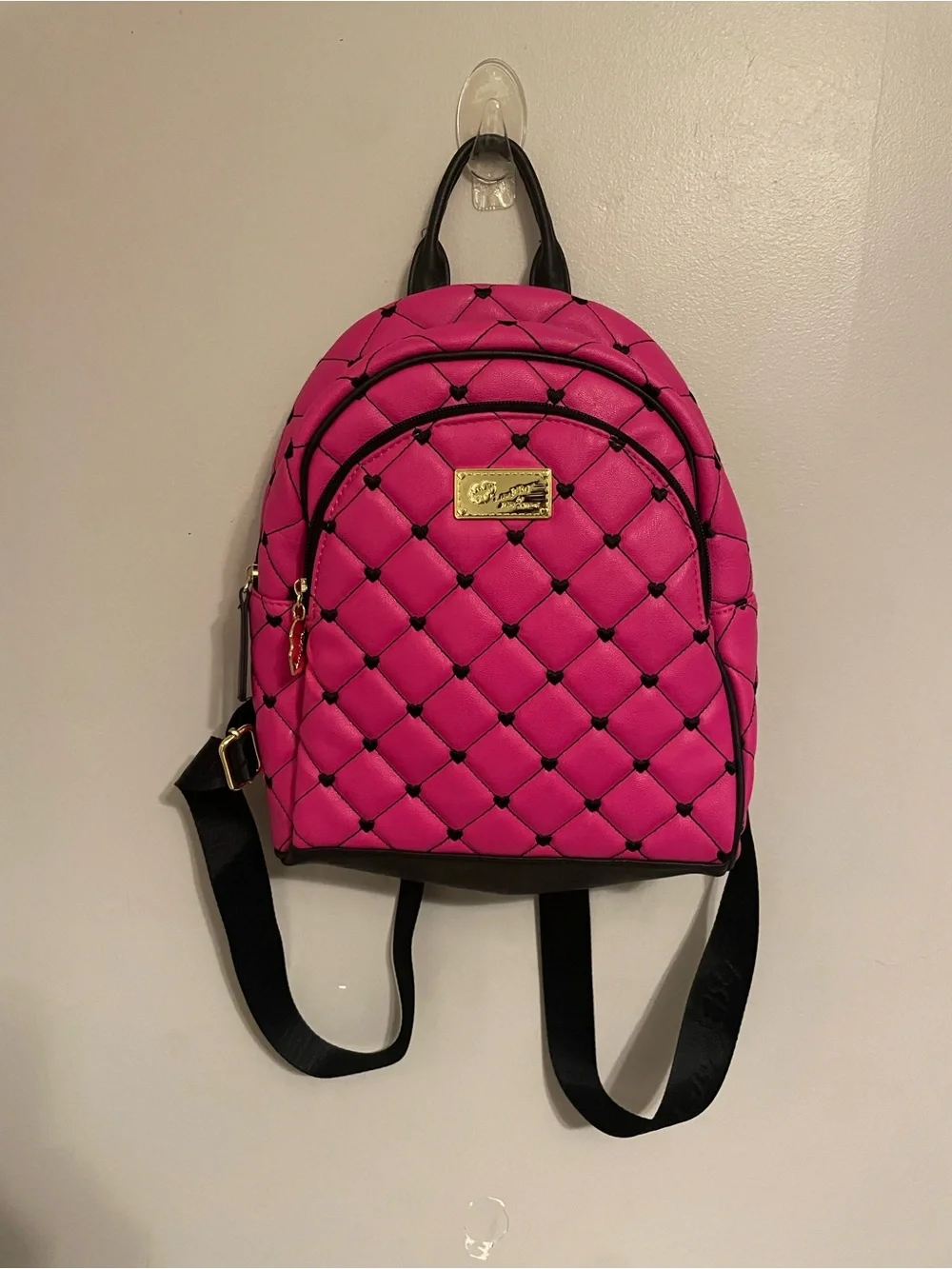 Betsey Johnson Fuchsia Quilted Mini Backpack with Gold Accent